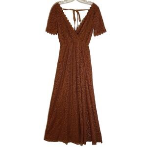 Baltic Born Dress Womens Small Brown Venice Floral Lace Maxi Cocktail Classy
